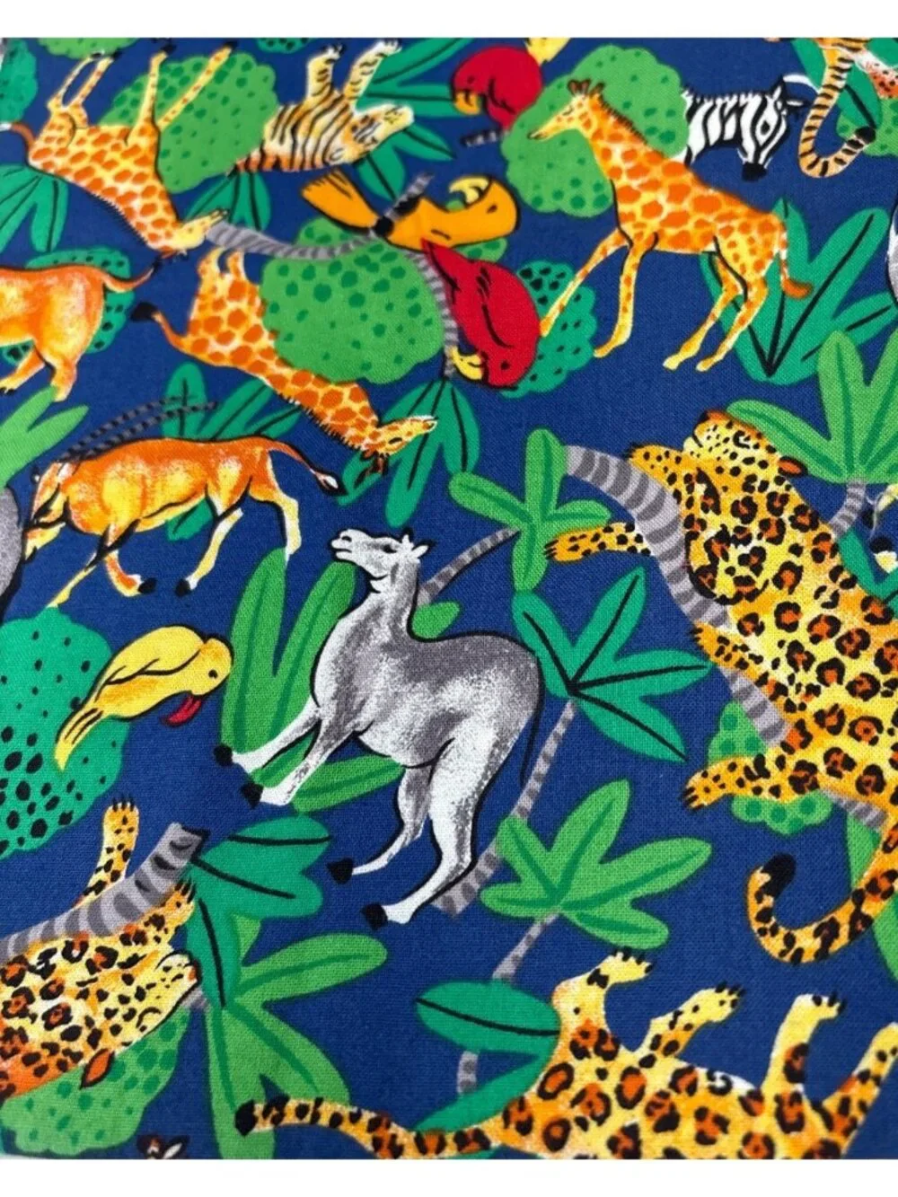 Safari-Themed Cotton Fabric 8"x44" Bright Jungle Animals Giraffes Zebras Parrots - Picture 8 of 12